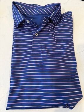 Fairway & Greene Blue Polo with Pink and White Stripes
